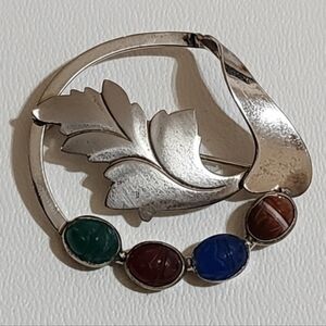 Vintage Sterling Silver Scarab Brooch Mid Century